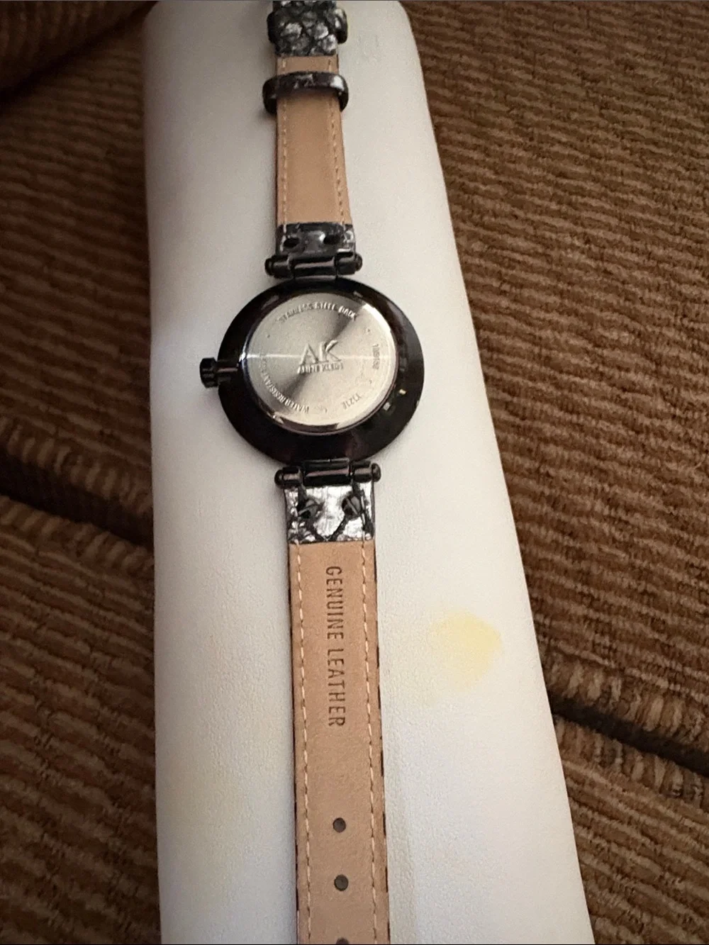 Anne Klein Black and Silver Metallic Textured Strap Watch